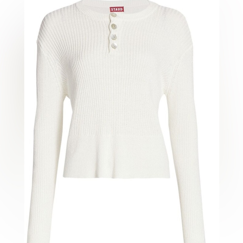 STAUD White Button Down Knit Top